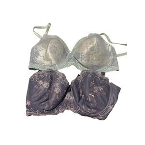 Black Fuschia 38d lightly padded underwire lace bras adjustable straps euc